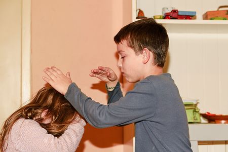 The skirmishing siblings. Sibling rivalry. Conflict between siblings.