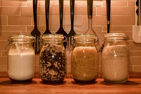 Kitchen jars for kitchen ingredients. Kitchen tools for cookingの写真素材