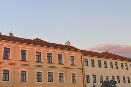 Urban architecture during golden hour. Sunset hoursの写真素材