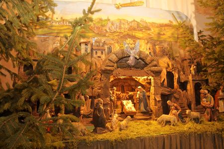 BRNO, THE CZECH REPUBLIC - DECEMBER 28, 2018: The Church of St. Jacob the Elder is a late Gothic three-nave hall church located on the Jakub Square in the Brno. View on nativity scene.のeditorial素材