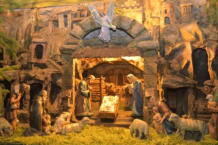 BRNO, THE CZECH REPUBLIC - DECEMBER 28, 2018: The Church of St. Jacob the Elder is a late Gothic three-nave hall church located on the Jakub Square in the Brno. View on nativity scene.のeditorial素材