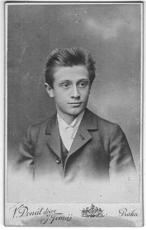 PRAHA-PRAG, AUSTRIA - HUNGARY - CIRCA 1910: Vintage cabinet card shows portrait of the young man. Photo was taken in a photo studio. Photo was taken in Austro-Hungarian Empire or also Austro-Hungarian Monarchyのeditorial素材