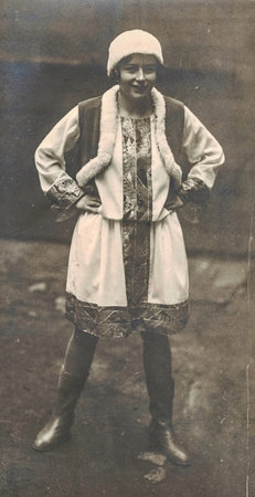 GERMANY - CIRCA 1930s: Vintage photo shows young girl wears traditional folk costum - ladies suit. Black and white photography. German tradition.のeditorial素材