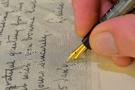 Antique fountain pen writing. Handwriting - writing with a fountain pen. Antique handwriting