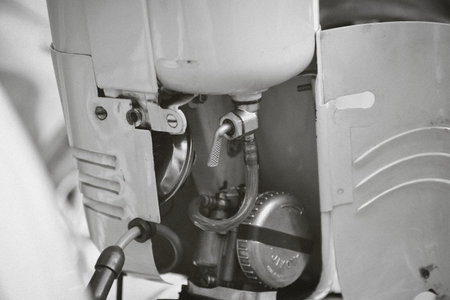 Hustopece, Czechia - July 1, 2023: Close -up of a historic Jikov carburetor. Carburettor on Jawa...