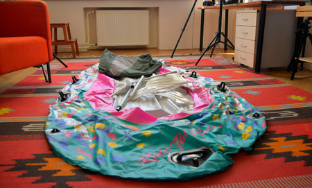 Blown inflatable boat, preparation for winterization after summer. The concept of ending the season...