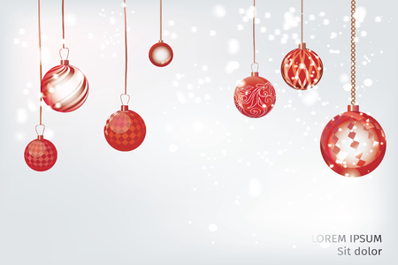 Vector red xmas background abstract. Christmas ball snow ornamenのイラスト素材