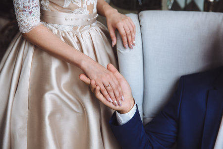 Bride and groom's hands with wedding gold rings
