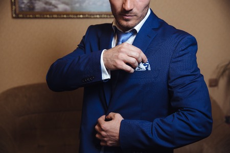 Business man hands with cufflinks. Elegant gentleman clotherの写真素材