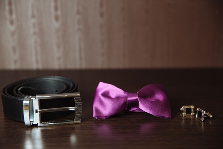 Gentleman accessories. Shoes belt cufflinksの写真素材