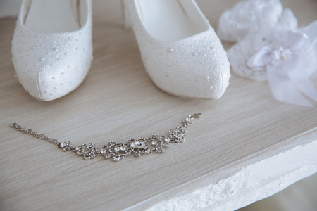 Wedding jewelry. Accessories of the bride. Shoes braceletの写真素材