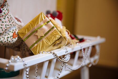 Presents and gifts of Happy New Year. Holiday decoration.の写真素材
