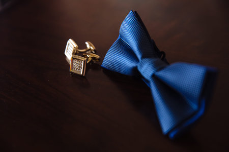 Men's accessories. Bow-tie, cufflinks Groom details