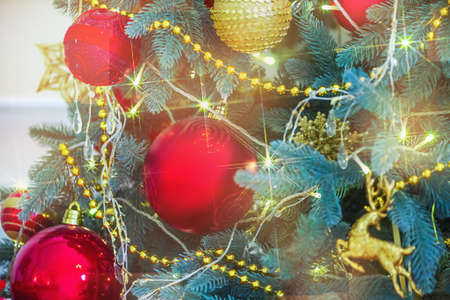 Christmas tree background. New year and christmas concept. Christmas ornament.の写真素材