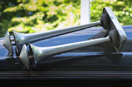 powerful classic electric horn signal on the truckの写真素材