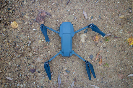 camera drone for aerial filming and photography on the ground before flight