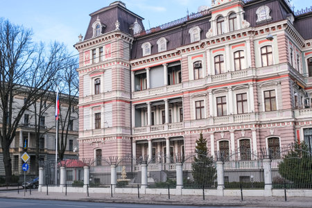 Facade of the building of the Russian Embassy in Latvia: Riga, Latvia - March 2, 2022