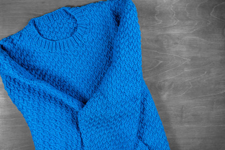 Warm winter handmade knitted blue wool sweater