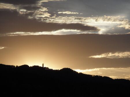perfect moody sunset above zurichの写真素材