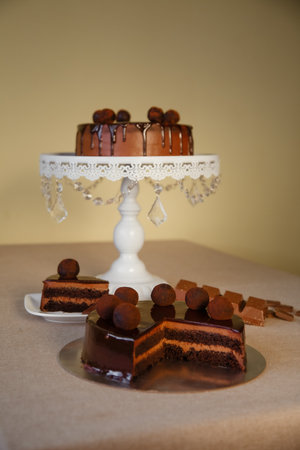 Delicious cakes, chocolate cake, chocolate, handmade sweetsの写真素材