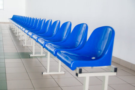 Blue Plastic chairs, platform and tribune