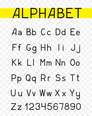 Alphabet font characters simple vector on a white background. Abc letters and numbers different colors. Printed symbol writing text collectionのイラスト素材