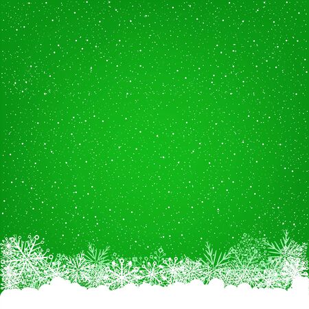 Falling magic snowfall on beautiful Christmas background. Green snow and snoweflakes backdrop. Vector Illustration.のイラスト素材