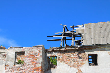 destroyed old building and sky