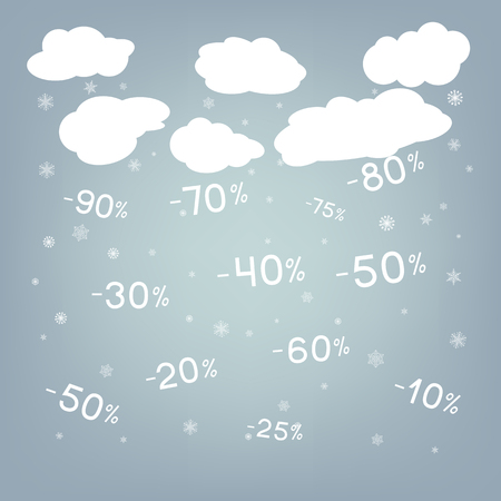 Winter sale banner. Holiday discounts. Clouds of snowflakes and numbers. Vector illustration.のイラスト素材