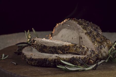 hot baked ham and rosemaryの写真素材