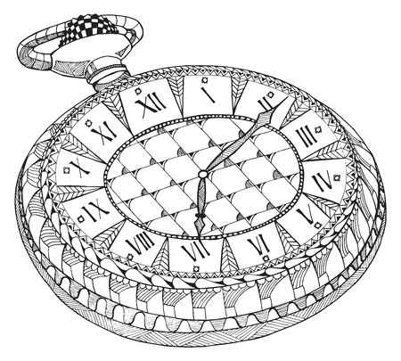 Retro pocket watch. Zentangle stylized. Pattern. Vintage watch. Freehand pencil. Hand drawn. Print for t-shirts.のイラスト素材