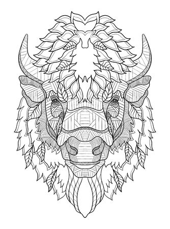 American buffalo head stylized illustration using freehand pencil hand drawn pattern.のイラスト素材