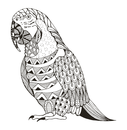 Ara parrot zentangle stylized, vector, illustration, pattern, freehand pencil, hand drawn. Zen art. Ornate vector. Print for t-shirts.のイラスト素材