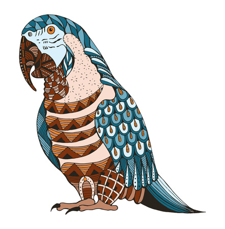 Ara parrot zentangle stylized, vector, illustration, pattern, freehand pencil, hand drawn. Color. Print for t-shirts.のイラスト素材