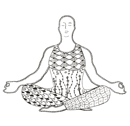 Man meditating zentangle stylized, vector, illustration, freehand pencil, pattern, doodle.のイラスト素材