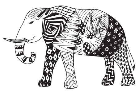 Elephant zentangle stylized vector, illustration, freehand pencil, doodle.のイラスト素材