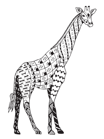 Giraffe zentangle stylized, vector, illustration, freehand pencil, hand drawn, pattern.のイラスト素材