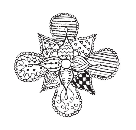 Zentangle stylized, flower, leafs, vector illustration, artistically drawn, freehand. Print for coloring books.のイラスト素材