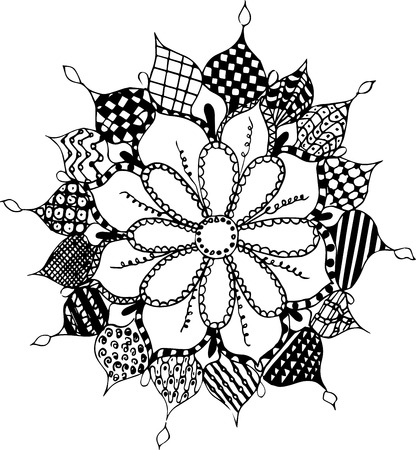 Zentangle flower, pattern, freehand, vector, illustration. Print for coloring books.のイラスト素材