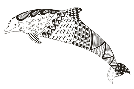 Dolphin zentangle stylized, vector, illustration, pattern, freehand pencil, hand drawn. Print for coloring books.のイラスト素材