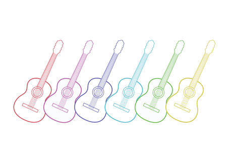 Guitars white silhouette with color outlines. Vector illustration. Print for posters.のイラスト素材