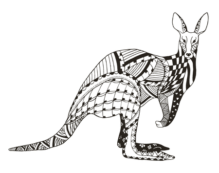 Kangaroo zentangle stylized, vector, illustration, freehand pencil. Pattern. Zen art. Print for coloring books and t-shirts.のイラスト素材
