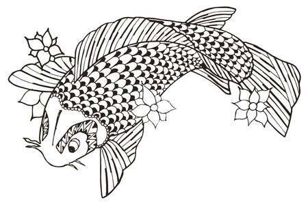 Zentangle stylized koi fish, vector, illustration, freehand pencil. Pattern. Zen art. Print for coloring books and t-shirts.のイラスト素材