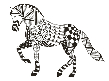 Horse zentangle stylized, vector, illustration, freehand pencil. Pattern. Zen art. Print for coloring books and t-shirts.のイラスト素材