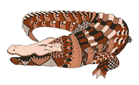 Crocodile zentangle stylized, vector, illustration, pattern, freehand pencil, hand drawn. Print for posters.のイラスト素材