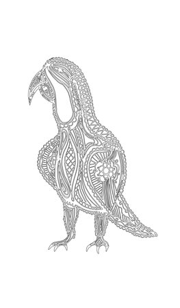 Artistically drawn, stylized parrot vector, illustration, freehand pencil, lace pattern. Print for coloring books.のイラスト素材