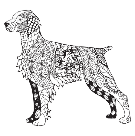 Brittany dog zentangle stylized, vector, illustration, freehand pencil, hand drawn, pattern. Zen art.のイラスト素材