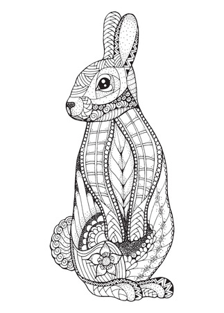 Rabbit standing. Zentangled and stippled vector illustration. Anti stress coloring book for adult and kids. Pattern. Print for t-shirts and for tattoo idea.のイラスト素材