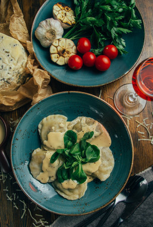 ravioli with spinach, ravioli with cheese, dumplingsの写真素材