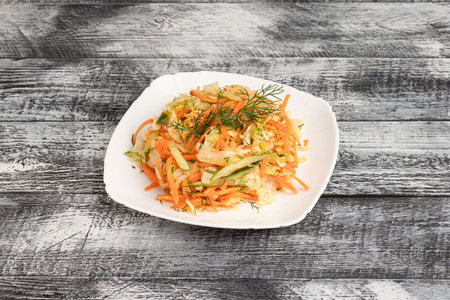 Cabbage salad, cabbage salad on a wooden white backgroundの写真素材